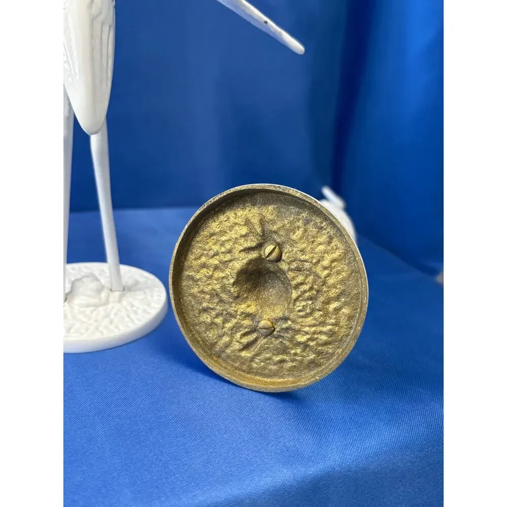 Pair of White Enamel Metal Cranes Accented with Blue Flower Design